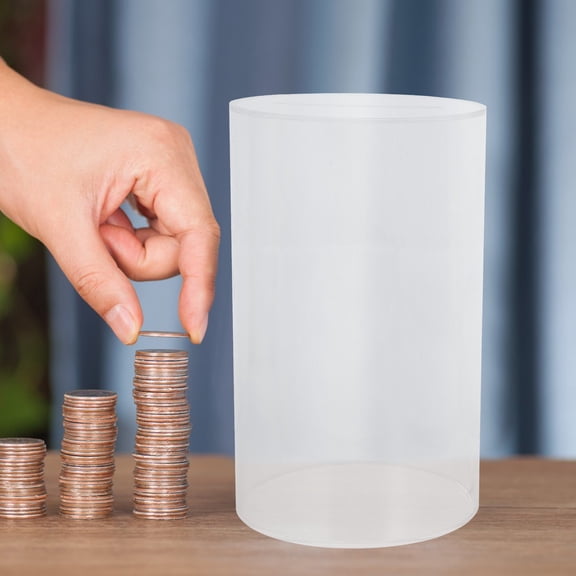 DEEPCRAFF 2-Pack Clear Acrylic Bank with Slot, Transparent Cylinder Money Saving Box for