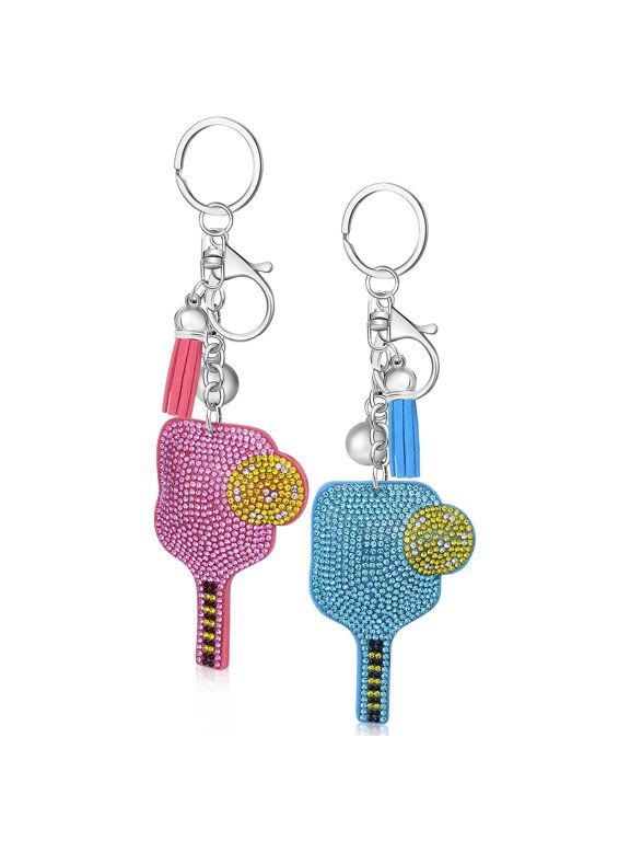 Dazzling Rhinestone Pickleball Keychain Multi Color Zinc Alloy Decor 2Pcs