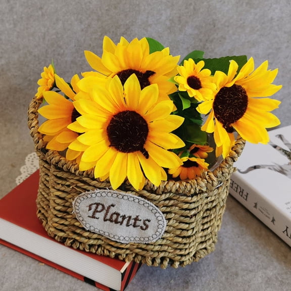 DEEPCRAFF 2-Pack Yellow Artificial Sunflower Bouquet Plastic Flowers for Indoor Home Decor and Floral Arrangements