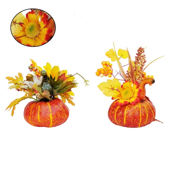 DEEPCRAFF 2Pcs Artificial Pumpkin Stems Silk Fall Ornaments Assorted Decor