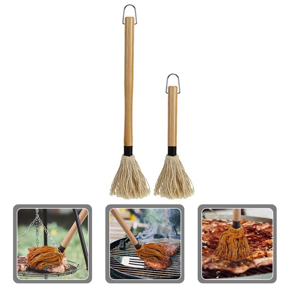 DEEPCRAFF 2Pcs BBQ Mop Brush for Sauce Wood Assorted Color Practical Design for Cooking