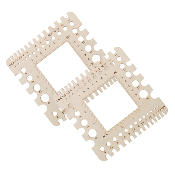 DEEPCRAFF 2Pcs Natural Wood Knitting Ruler Set for Sewing Gauge Measurement and Yarn Thickness Checking