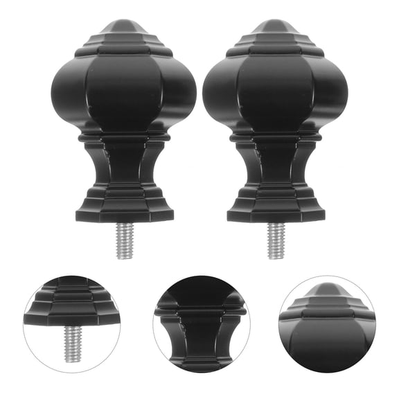 DEEPCRAFF 2-Pack Black Curtain Rod Finial End Caps, Plastic Decorative Curtain Accessories, Easy to Install
