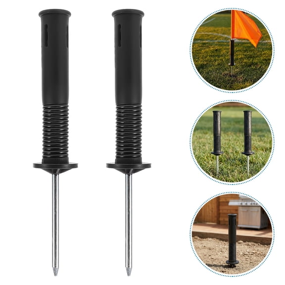 DEEPCRAFF 2-Pack Black Soccer Corner Flags with Spring Base and Ground Spike, Stable Flagpole Holders for Training