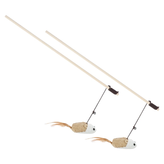 DEEPCRAFF 2Pcs Cat Teaser Toy, Interactive Tail Mouse Teaser Stick for Indoor Cats and Kittens, Exercise and Playtime