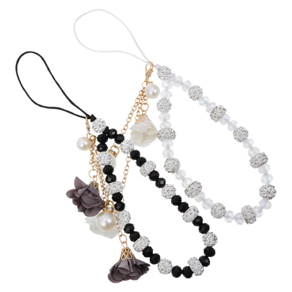 DEEPCRAFF 2Pcs Assorted Color Beaded Phone Strap with Polymer Clay Flower for Phone Decoration