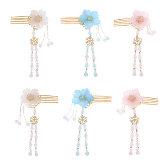 DEEPCRAFF 2Pcs Handmade Tassel Hair Comb Hanfu Hairpins Pink Classical Fairy Hair Clip