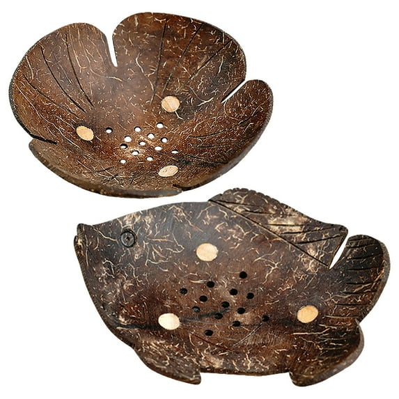 DEEPCRAFF 2Pcs Coconut Shell Storage Soap Rack for Soap Storage and Pet Feeding