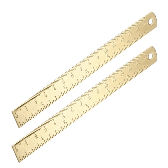 DEEPCRAFF 2Pcs Compact Brass Ruler with Dual Metric Scale for Measuring and Bookmarking in Golden