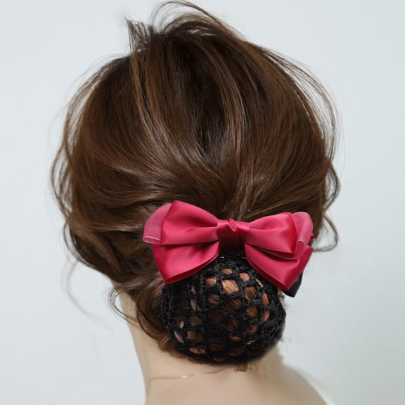 DEEPCRAFF Bun Cover Hair Bow Dark Red Fabric 2Pcs for Women