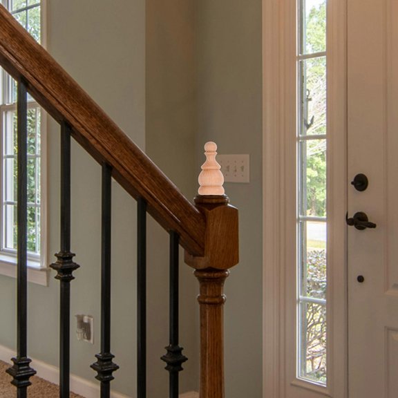DEEPCRAFF 2Pcs Decorative Wooden Finials Unpainted Staircase Post Bedpost Curtain Rod Ends for Home