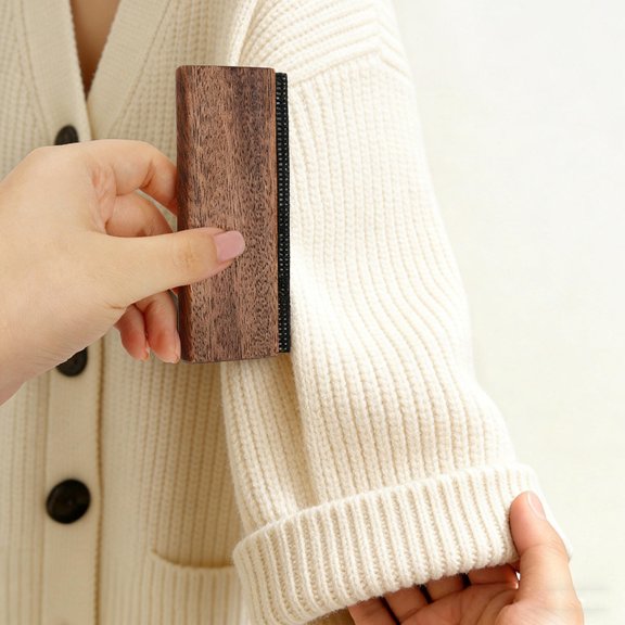 DEEPCRAFF 2Pcs Elegant Wood Lint Brush for Manual Clothes Sweater Pilling Remover Coffee Color