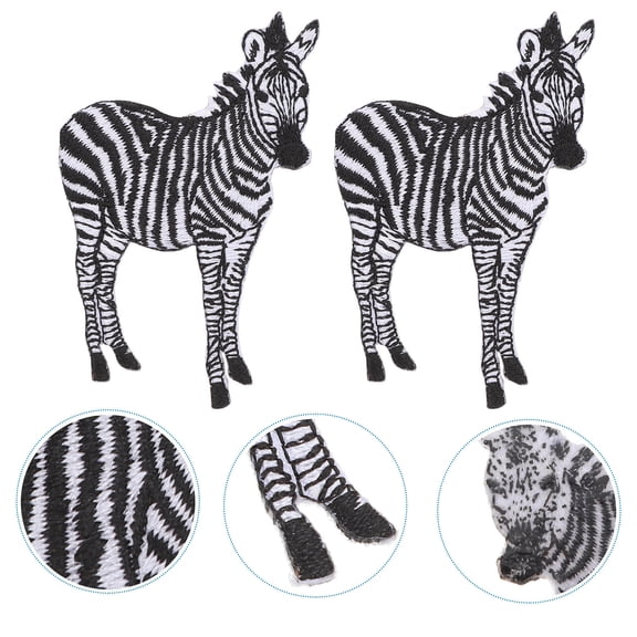 DEEPCRAFF 2-Pack Embroidered Animal Fabric Patches with Striped for Jackets, Iron-On or Sew-On