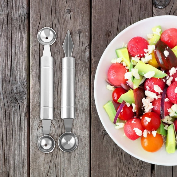 DEEPCRAFF 2Pcs Fruit Scooper in Black Stainless Steel with Comfortable Handle for Fruit Salad and Garnishes