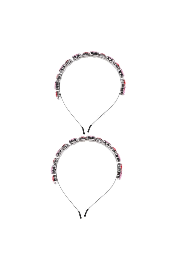 2Pcs Crystal Rhinestone Heart Headband Watermelon Red Bridal Wedding Crown for Comfortable Stylish Wear