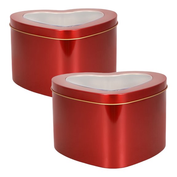 DEEPCRAFF 2Pcs Heart Shaped Storage Tins with Clear Lids Red Metal Boxes for Candies and Jewelry