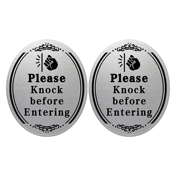 DEEPCRAFF 2Pcs Adhesive Please Knock Sliding Sign for Door Black Metal Home Use