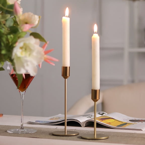 DEEPCRAFF Set of 2 Golden Metal Candlesticks, Elegant Light Luxury Design for Modern Home Decor and Special Event Decoration
