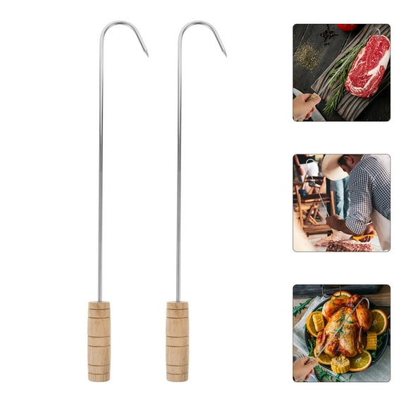DEEPCRAFF 2Pcs Stainless Steel Boot Puller with Wooden Handle Home Use Metal Boot Hooks Comfortable Grip