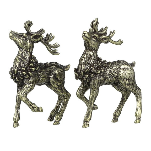 DEEPCRAFF 2-Piece Metal Deer Figurine Set, Brass Spotted Deer Home Decor Gift for Friends and Colleagues