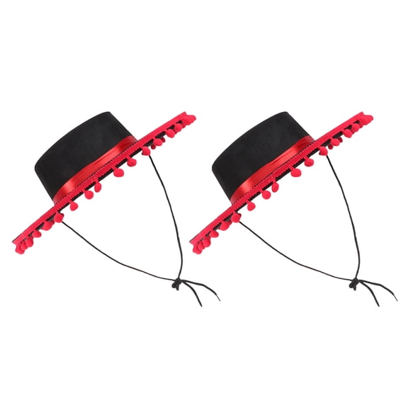 DEEPCRAFF 2Pcs Mexican Party Hats with Red Pom Pom and Ribbon Large Assorted Color Decorative Sombrero