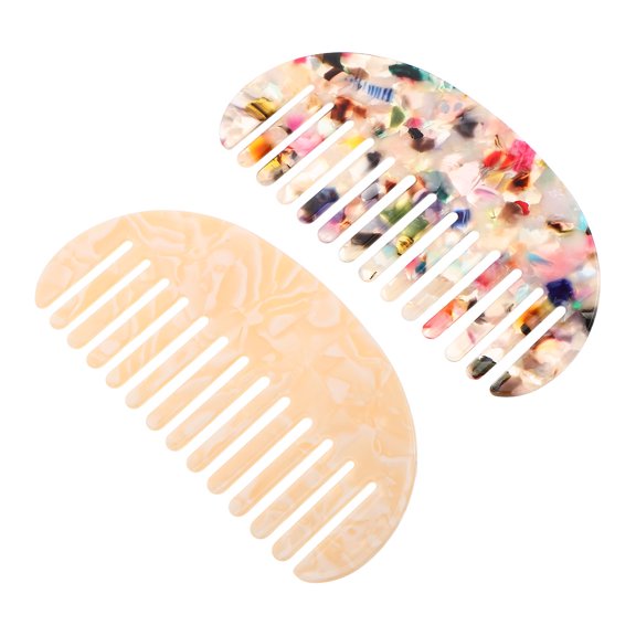DEEPCRAFF 2Pcs Multi Color Vintage Acetate Side Hair Combs Wide Tooth Detangling Combs