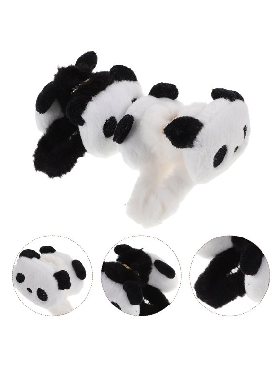 2Pcs Plush Panda Hair Claw Clips Black Decorative Hair Accessories with Strong Grip