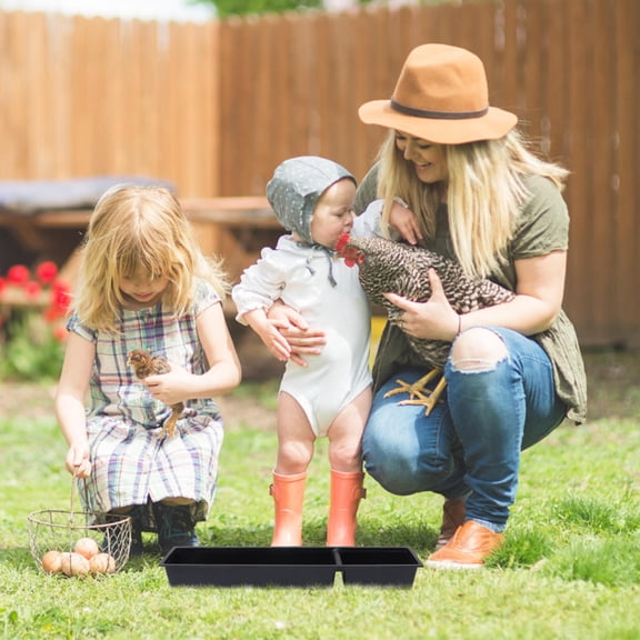 DEEPCRAFF Strong Durable Black Plastic Poultry Feeding Trough Anti-Splash Design 2Pcs
