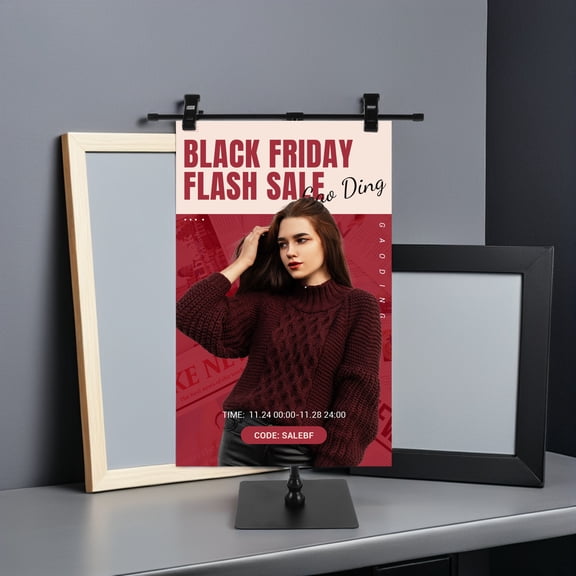 DEEPCRAFF 2-Pack Adjustable Metal T-Shaped Banner Holder Tabletop Sign Display Stand in Black for Advertising