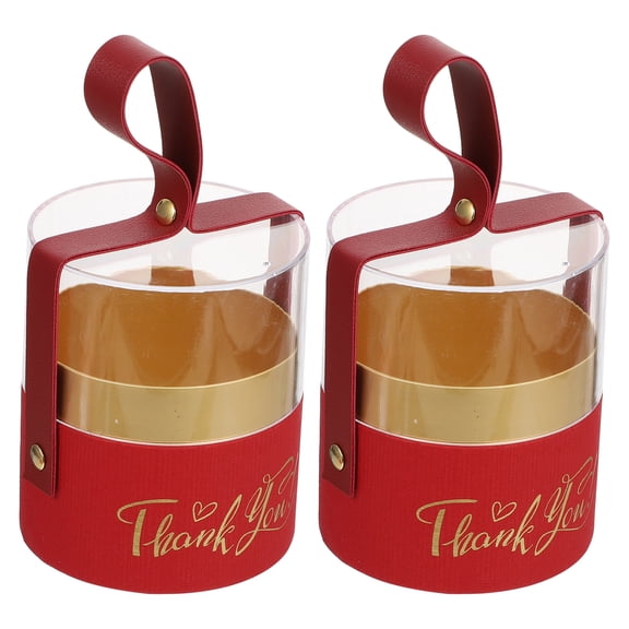 DEEPCRAFF 2Pcs Lightweight Red Cylinder Storage Holder with Transparent Lid for Candy and Snacks
