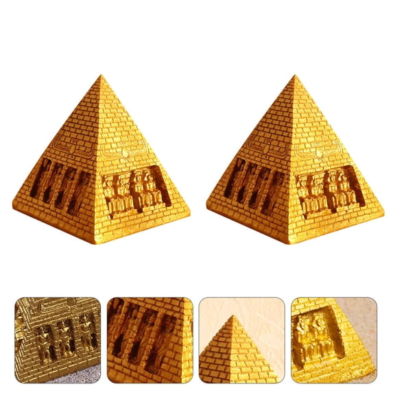 DEEPCRAFF 2Pcs Resin Pyramid Model Golden Decorative Figurines for Home and Office