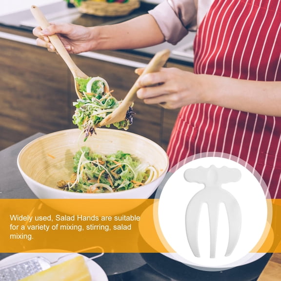 DEEPCRAFF 2Pcs White Plastic Salad Hands Forks with Three Prongs for Easy Mixing