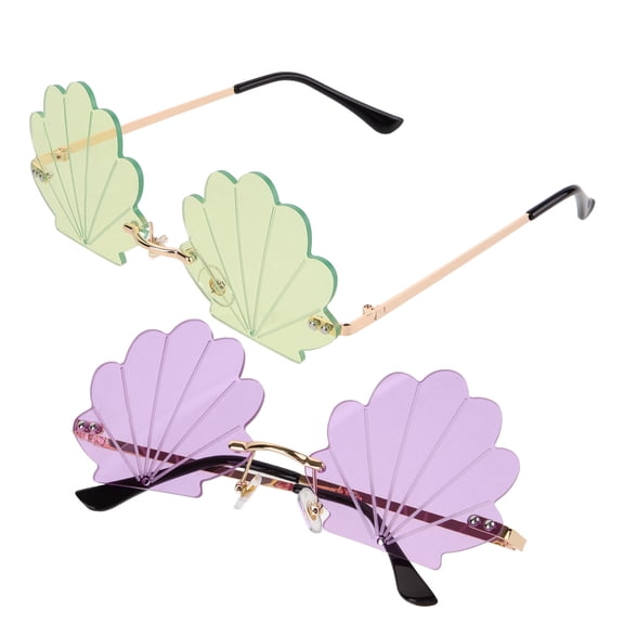 DEEPCRAFF 2-Pack Trendy Rimless Shell Sunglasses for Women Men, Assorted Colors, Stylish Party & Outdoor Fashion Glasses