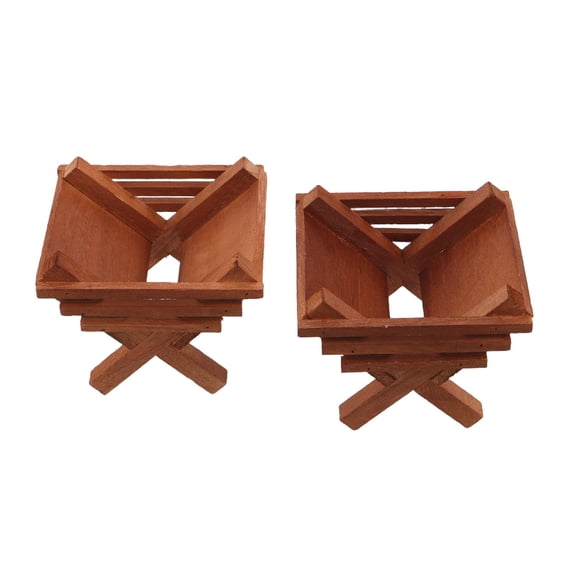 DEEPCRAFF 2-Piece Rustic Wooden Nativity Scene Ornament Set Jesus Manger Christmas Indoor Tabletop Decoration