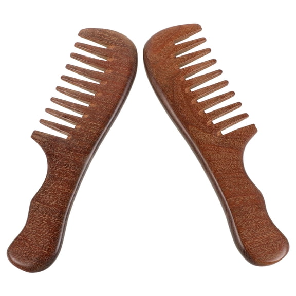 DEEPCRAFF Natural Sandalwood Comb, Wide Tooth, for Long Curly Hair, Scalp Massage, Durable Wood, 2Pcs