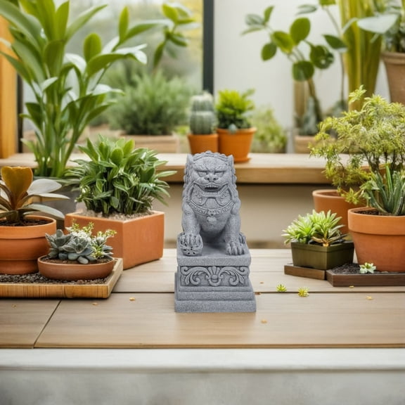 DEEPCRAFF 2Pcs Small Chinese Style Lion Figurines Light Grey Carved Stone Statues for Garden Or Door Ornament