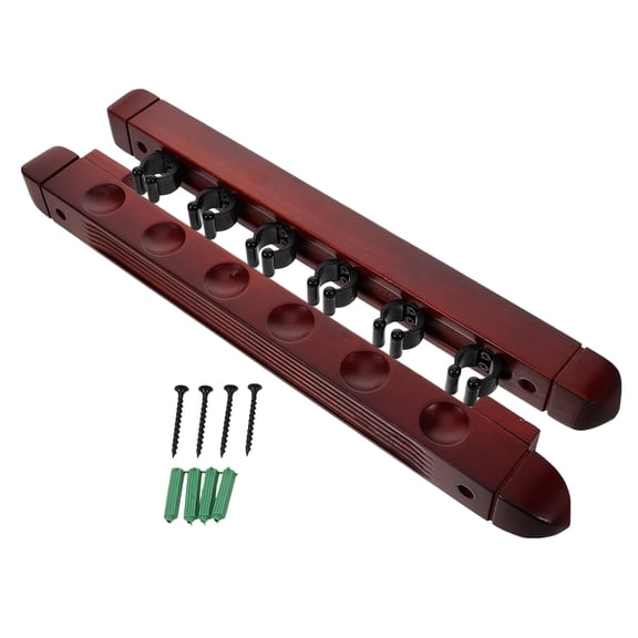 DEEPCRAFF 2-Slot Wall Mounted Pool Cue Rack Wood Dark Red Holder Space Saving for Game Rooms and Billiard Accessories