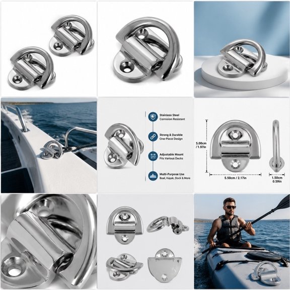 DEEPCRAFF 2Pcs Stainless Steel Marine D Ring Anchor for Boat Docking and Mooring Plated Silver