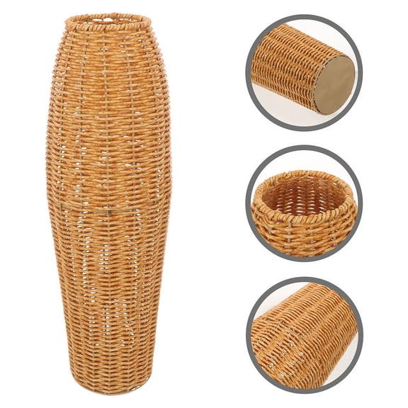 DEEPCRAFF 2Pcs Tall Floor Vase Brown Imitation Rattan Plastic Vase for Indoor Flower Arrangement