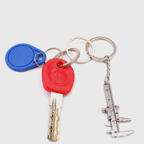 DEEPCRAFF 2Pcs Vernier Caliper Keyring Plated Silver Forged Zinc Alloy Durable Measure Tool Portable
