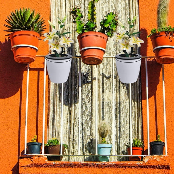 DEEPCRAFF 2-Tier Wall Mounted Iron Flower Pot Holder Rack for Hanging Plants and Outdoor Garden Decor