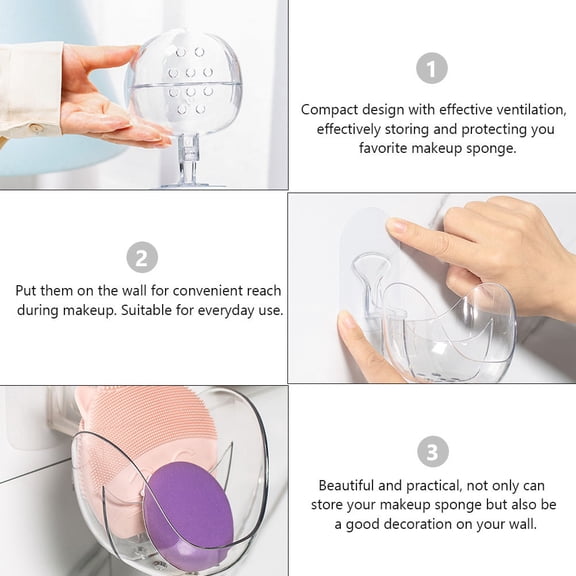 DEEPCRAFF 2Pcs Wall Mounted Powder Puff Organizer White Makeup Sponge Stand with Ventilation Design