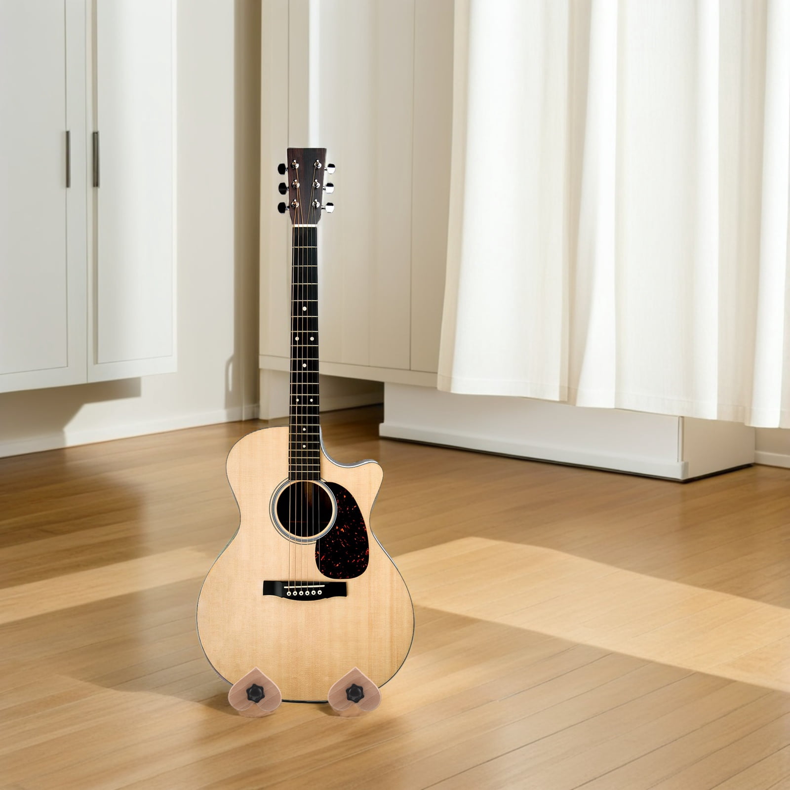 DEEPCRAFF 2Pcs Adjustable Beech Wood Acoustic Guitar Stands Khaki Vertical Guitar Holder Rack for Display