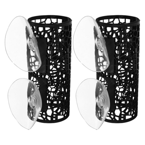 DEEPCRAFF 2pcs Fish Tunnel Aquarium Ornament with Mesh Design Black Abs