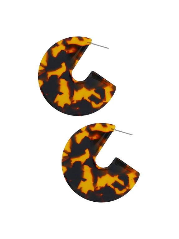 2pcs Geometric CShape Leopard Unique Irregular Resin Big Acrylic Drop Earrings Fashion Jewelry Valentines Gift for Women Female(Dark Coffee Color)