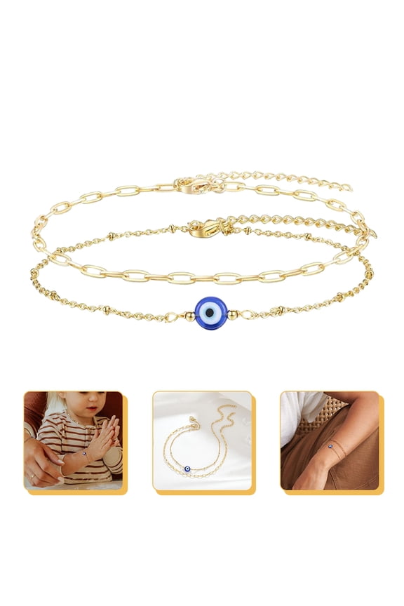 2Pcs Golden Evil Eye Beaded Bracelets Adjustable Amulet Jewelry