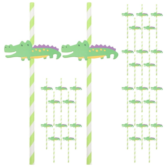 DEEPCRAFF 300Pcs Drinking Straw Paper for Bridal Shower Green Crocodile Cartoon Shape