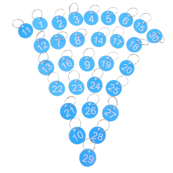 DEEPCRAFF 30Pcs Sky Blue Number Tags for Marking Plastic Round Key Labels with Metal Rings