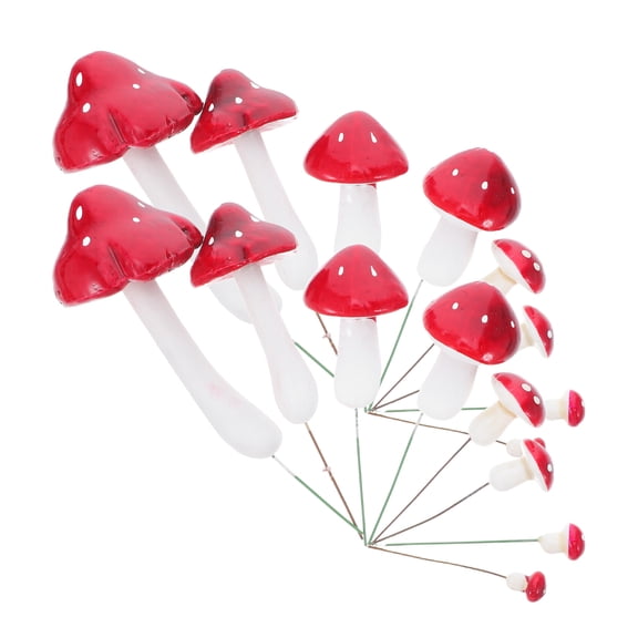 DEEPCRAFF 33Pcs Fake Mushrooms Foam Miniatures Red Simulation Mushroom Figures for Garden Craft Decor
