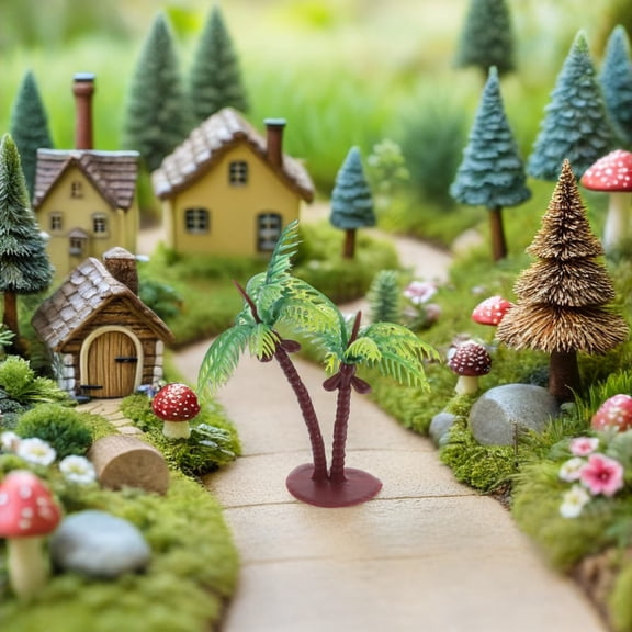 DEEPCRAFF 36 Pieces Artificial Potted Coconut Palm Trees for Diorama Aquarium Garden Landscape Decoration Green Plastic